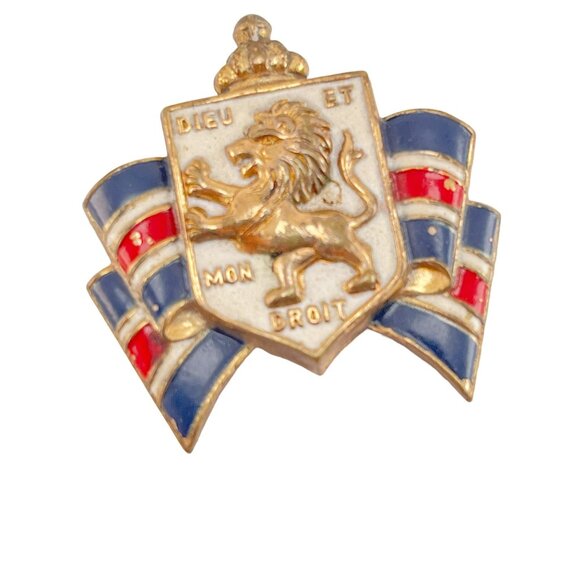 Vintage Collectible Enamel Pin War Relief British Badge Dieu Et Mon Droit Lion C - Picture 2 of 8
